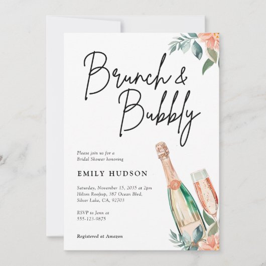 Brunch en Bubble Elegante Bridal Shower Uitnodigin Kaart (Voorkant)