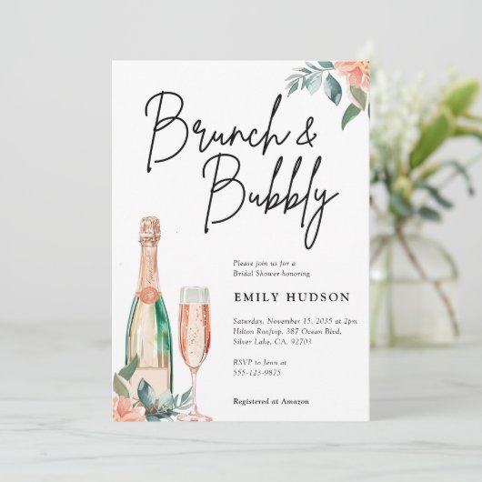 Brunch en Bubble Elegante Bridal Shower Uitnodigin Kaart (Staand voorkant)