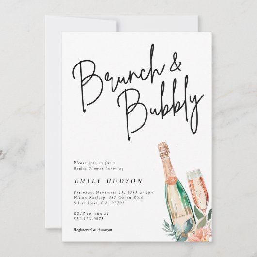 Brunch en Bubble Elegante Bridal Shower Uitnodigin Kaart (Voorkant)