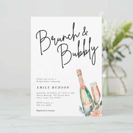 Brunch en Bubble Elegante Bridal Shower Uitnodigin Kaart (Staand voorkant)