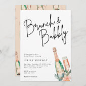 Brunch en Bubble Elegante Bridal Shower Uitnodigin Kaart (Voorkant / Achterkant)