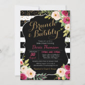 Brunch en Bubble Floral Black White Pink Shower Kaart (Voorkant)