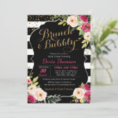 Brunch en Bubble Floral Black White Pink Shower Kaart (Staand voorkant)