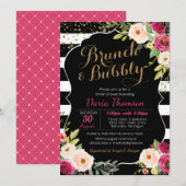 Brunch en Bubble Floral Black White Pink Shower Kaart (Voorkant / Achterkant)