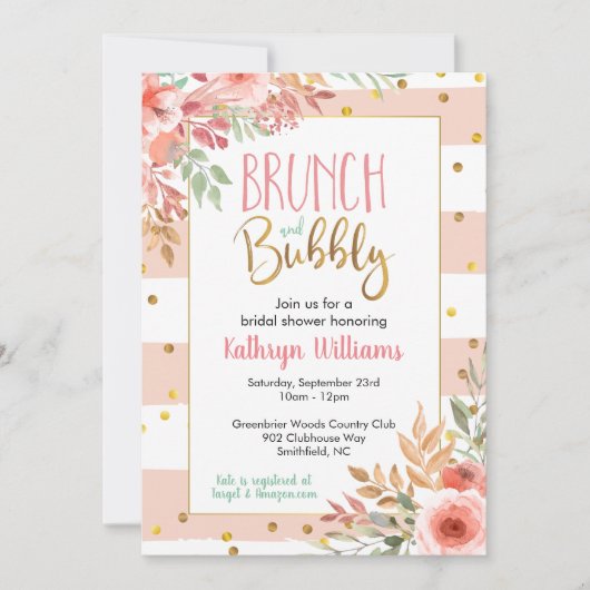 Brunch en Bubble Floral Bridal Shower Kaart (Voorkant)