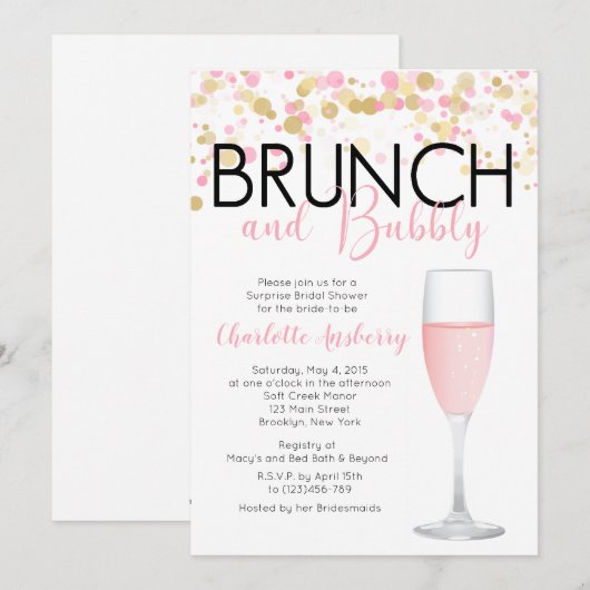 Brunch en Bubble Floral Bridal Shower Kaart (Voorkant / Achterkant)