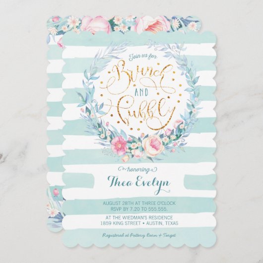 Brunch en Bubble Floral Bridal Shower Kaart (Voorkant / Achterkant)