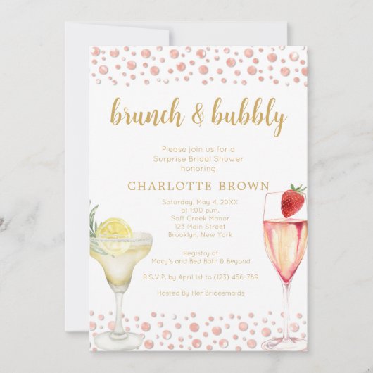 Brunch en Bubble Floral Bridal Shower Kaart (Voorkant)