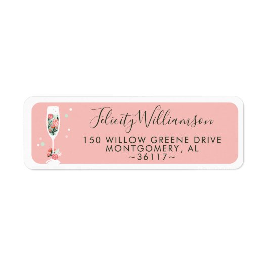 Brunch en Bubble Floral Champagne Wine Glass Pink Etiket (Voorkant)