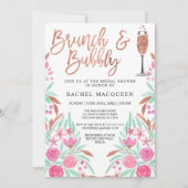 Brunch en Bubble Floral Glitter Vrijgezellenfeest Kaart (Voorkant)