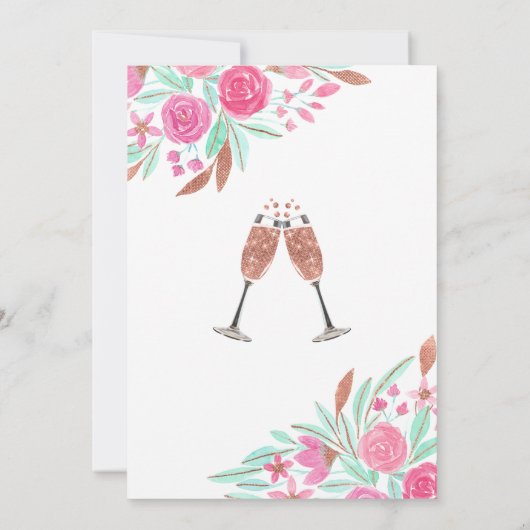 Brunch en Bubble Floral Glitter Vrijgezellenfeest Kaart (Achterkant)