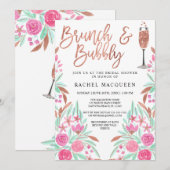 Brunch en Bubble Floral Glitter Vrijgezellenfeest Kaart (Voorkant / Achterkant)