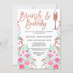 Brunch en Bubble Floral Glitter Vrijgezellenfeest Kaart