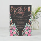 Brunch en Bubble Floral Glitter Vrijgezellenfeest Kaart (Staand voorkant)