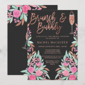 Brunch en Bubble Floral Glitter Vrijgezellenfeest Kaart (Voorkant / Achterkant)