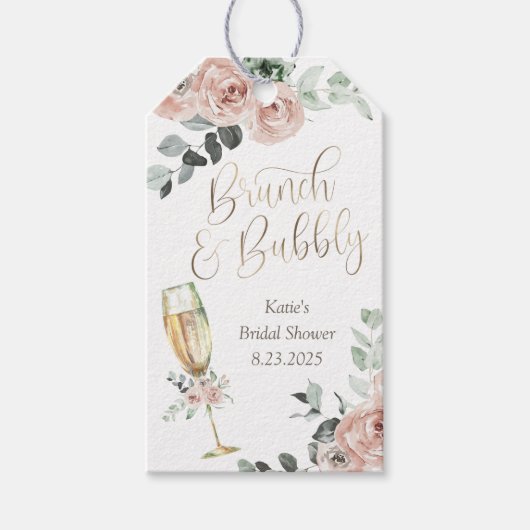 Brunch en Bubble Floral Vrijgezellenfeest Gift Lab Cadeaulabel (Voorkant)