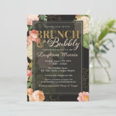 Brunch en Bubble  Glitter Floral Shower Kaart (Staand voorkant)