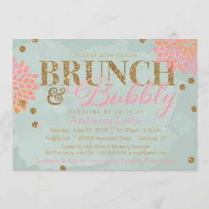 Brunch en Bubble Glitter Waterverf Shower Invite Kaart