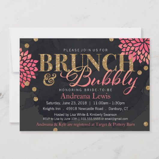 Brunch en Bubble Glitter Waterverf Shower Invite Kaart (Voorkant)