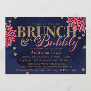 Brunch en Bubble Glitter Waterverf Shower Invite Kaart