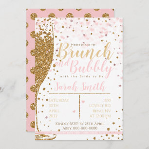 Brunch en Bubble gold glitter big polka backgr. Kaart