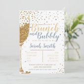 Brunch en Bubble Gold glitter_dusty blue Kaart (Staand voorkant)