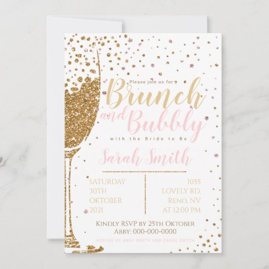 Brunch en Bubble gold glitter met stippellijnen te Kaart (Voorkant)