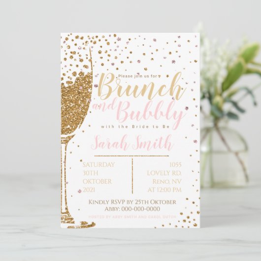 Brunch en Bubble gold glitter met stippellijnen te Kaart (Staand voorkant)