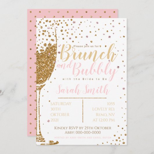 Brunch en Bubble gold glitter met stippellijnen te Kaart (Voorkant / Achterkant)