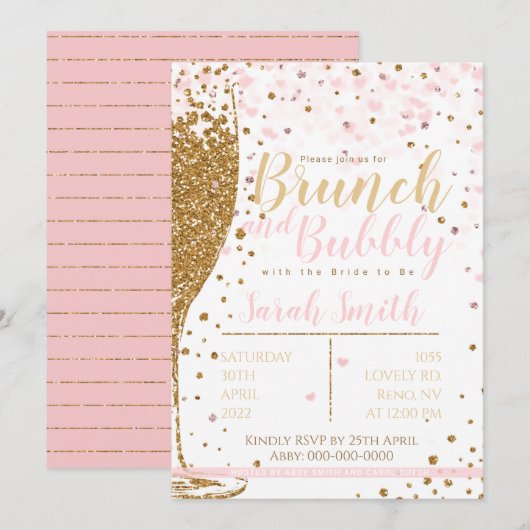 Brunch en Bubble gold glitter striped backgr. Kaart (Voorkant / Achterkant)