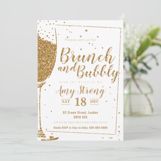 Brunch en Bubble goudglitter met gestreept rug Kaart (Staand voorkant)