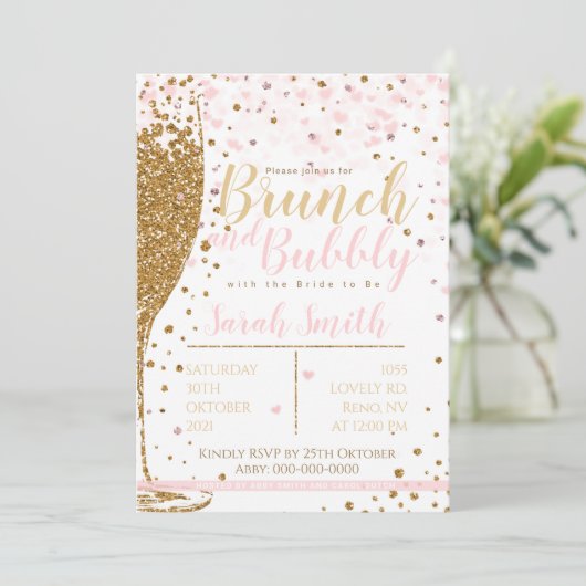 Brunch en Bubble goudglitter spatten achterover Kaart (Staand voorkant)