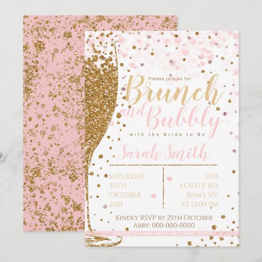 Brunch en Bubble goudglitter spatten achterover Kaart (Voorkant / Achterkant)