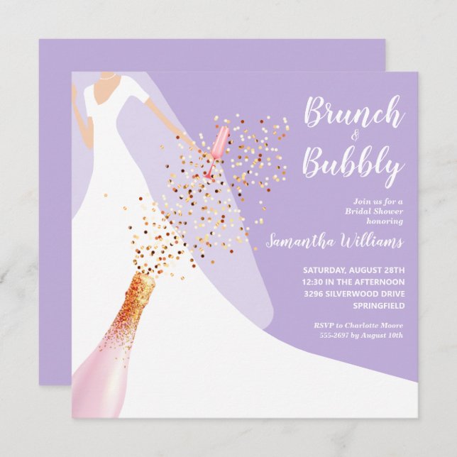 Brunch en Bubble Lavender Vrijgezellenfeest Invite (Voorkant / Achterkant)