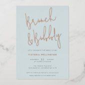 Brunch en Bubble Light Blue Vrijgezellenfeest Gold Folie Uitnodiging (Voorkant)