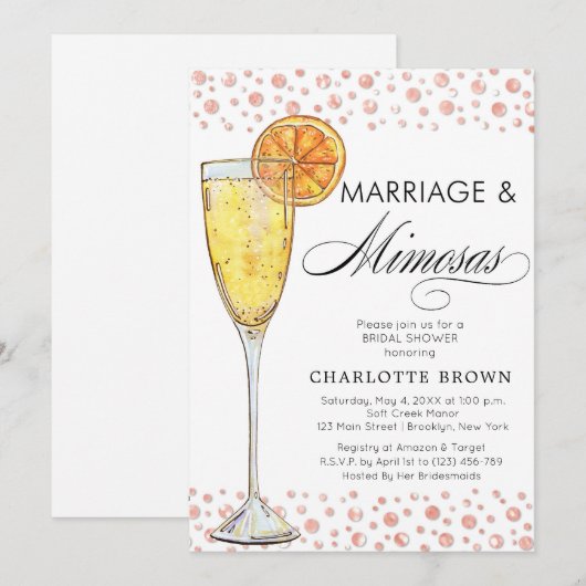 Brunch en Bubble Mimosa Bridal Shower Invitation Kaart (Voorkant / Achterkant)