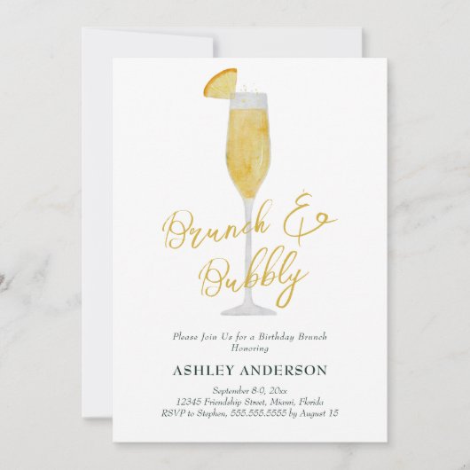 Brunch en Bubble Mimosa Cocktail Birthday Party Kaart (Voorkant)