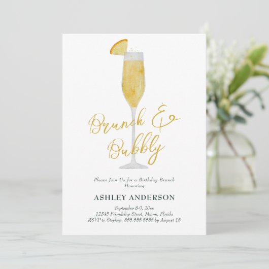Brunch en Bubble Mimosa Cocktail Birthday Party Kaart (Staand voorkant)