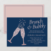 Brunch en Bubble | Navy Blue Blush Pink Shower Kaart (Voorkant / Achterkant)