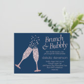 Brunch en Bubble | Navy Blue Blush Pink Shower Kaart (Staand voorkant)
