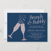 Brunch en Bubble | Navy Blue Blush Pink Shower Kaart (Voorkant)