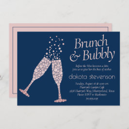 Brunch en Bubble | Navy Blue Blush Pink Shower Kaart