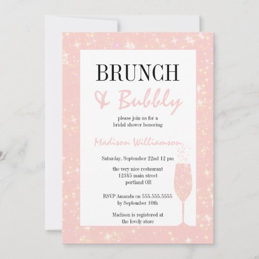 Brunch en Bubble Pink Glitter Champagne Glass Kaart (Voorkant)