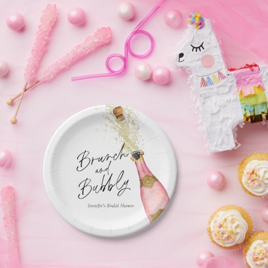 Brunch en Bubble Roze en Gold Vrijgezellenfeest Papieren Bordje (Feest)