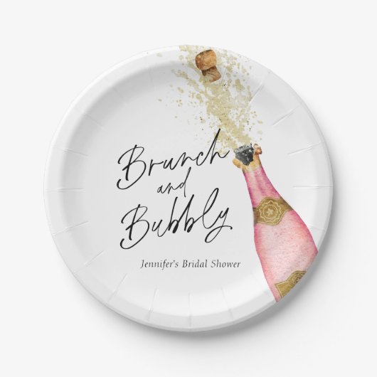 Brunch en Bubble Roze en Gold Vrijgezellenfeest Papieren Bordje (Voorkant)