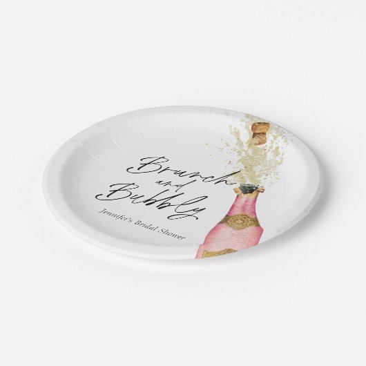 Brunch en Bubble Roze en Gold Vrijgezellenfeest Papieren Bordje (Gekanteld)