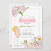 Brunch en Bubble | Roze Floral Baby shower Brunch Kaart (Voorkant)