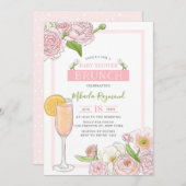 Brunch en Bubble | Roze Floral Baby shower Brunch Kaart (Voorkant / Achterkant)
