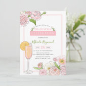Brunch en Bubble | Roze Floral Graduy Party Kaart (Staand voorkant)