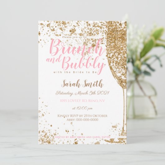 Brunch en Bubble roze strepen glitter Kaart (Staand voorkant)